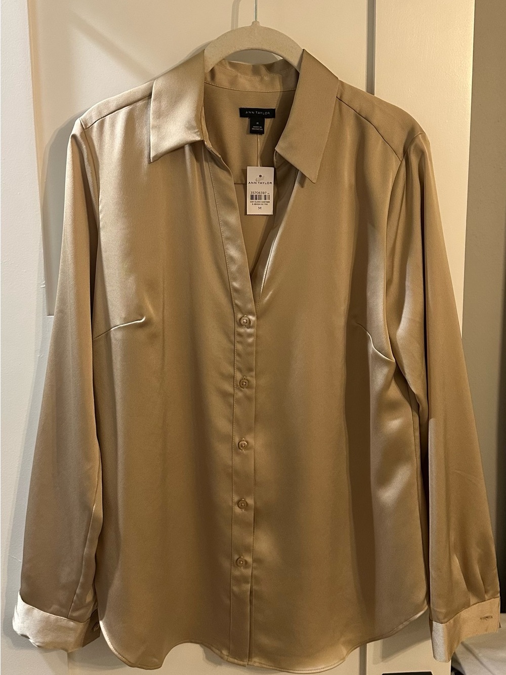 Ann Taylor Satin Button-Front Blouse- New